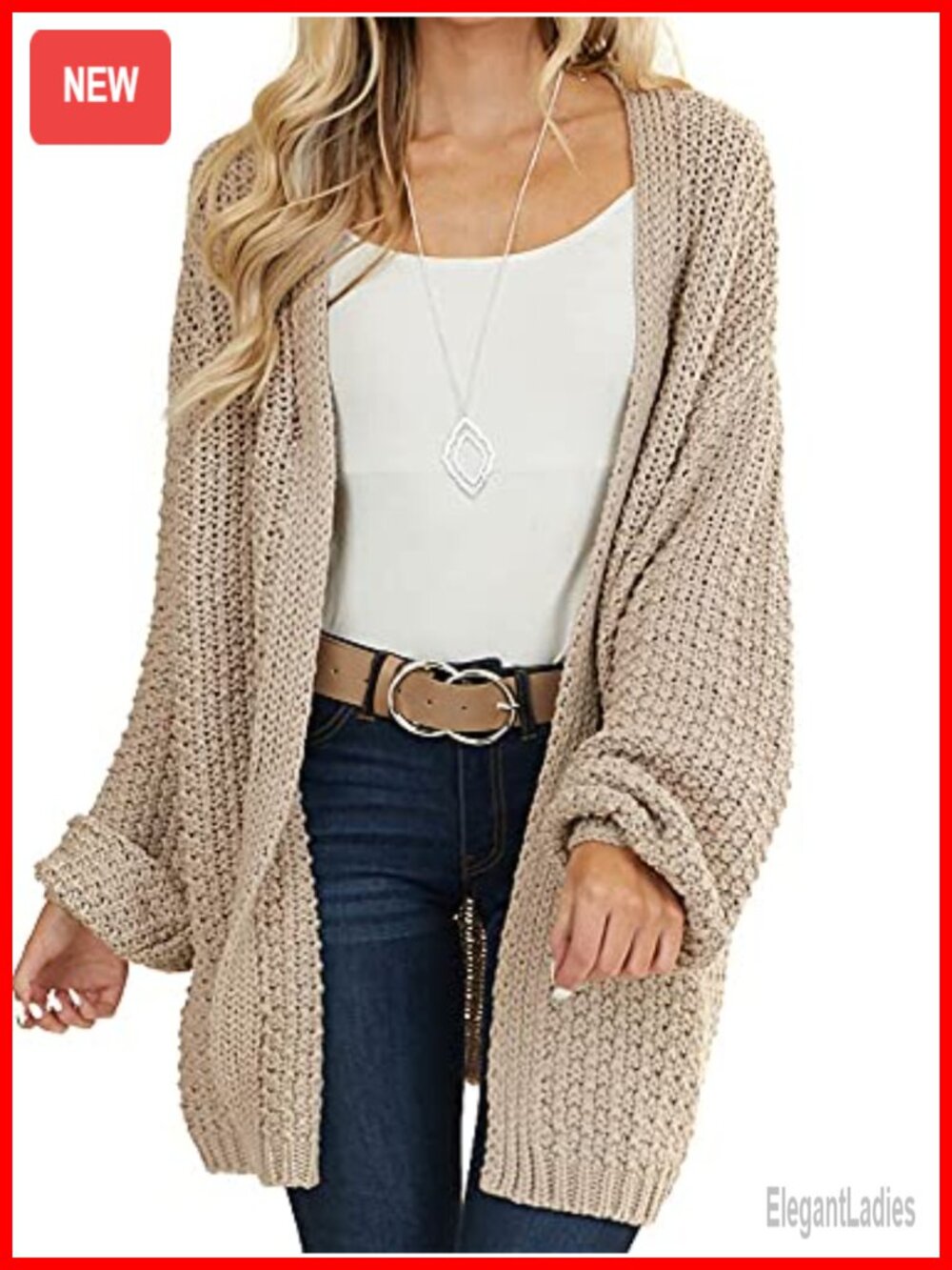Oversized Open Front Knit Cardigan Batwing Long Sleeve Midi Sweater